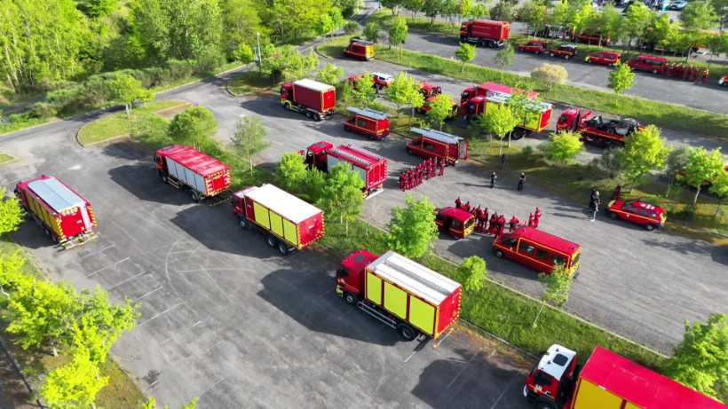 Engins de secours du SDIS de la Marne rassemblés lors d'un exercice